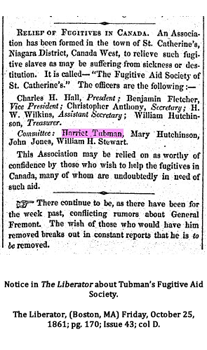 Tubman's fugitive aid society